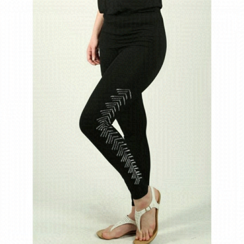 SOLID Black Rhinestone Embellished Full Length Leggings Size Small NWT